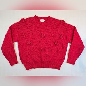 Dreamers by debut Vibrant Red Floral Knit Sweater